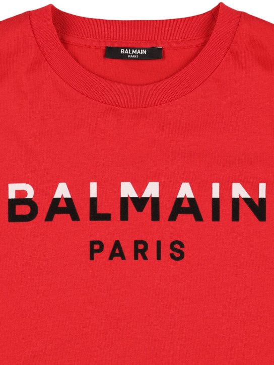 Balmain: Cotton jersey t-shirt w/ logo - Red - kids-boys_1 | Luisa Via Roma