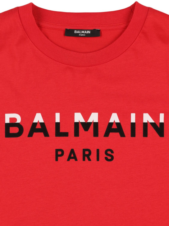 Balmain: Cotton jersey t-shirt w/ logo - Red - kids-girls_1 | Luisa Via Roma