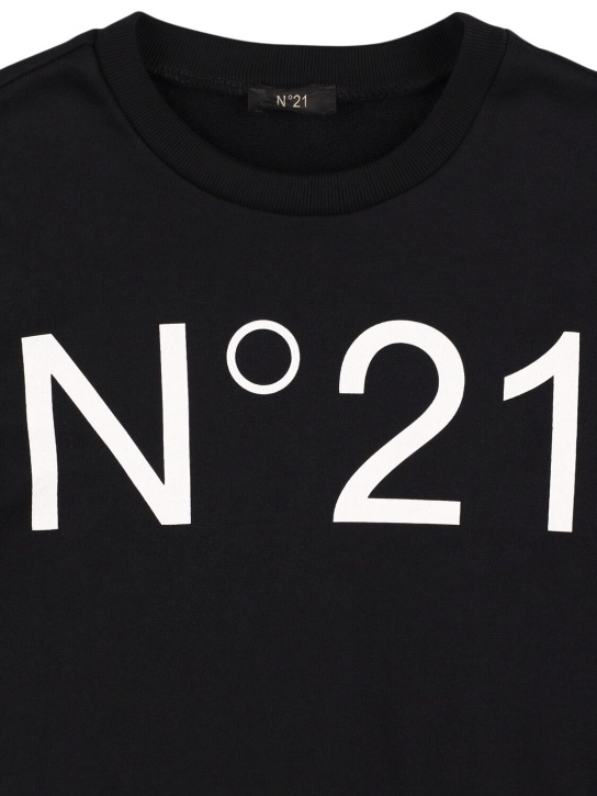 N°21: Sweat-shirt en coton imprimé à col rond - Noir - kids-boys_1 | Luisa Via Roma