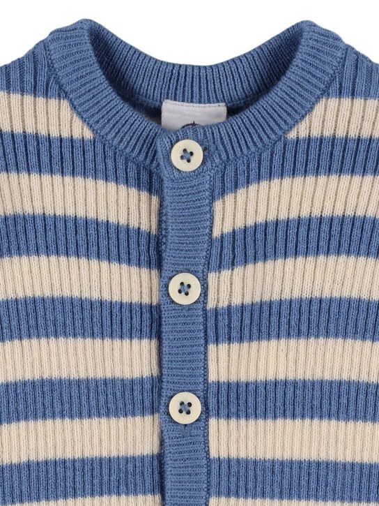 Petit Bateau: Barboteuse imprimée en coton et laine - Blanc/Bleu - kids-boys_1 | Luisa Via Roma