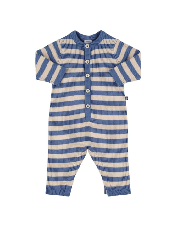 Petit Bateau: Printed cotton & wool romper - White/Blue - kids-girls_0 | Luisa Via Roma