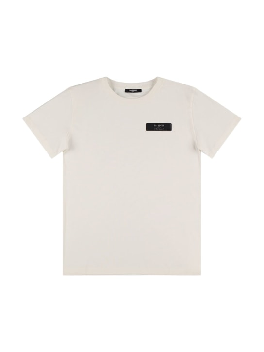 Balmain: T-Shirt aus Baumwolljersey mit Logo - Off-White - kids-boys_0 | Luisa Via Roma