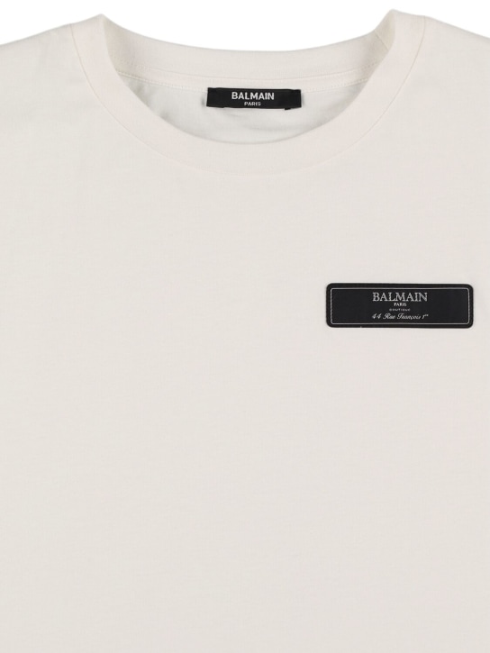 Balmain: T-Shirt aus Baumwolljersey mit Logo - Off-White - kids-girls_1 | Luisa Via Roma