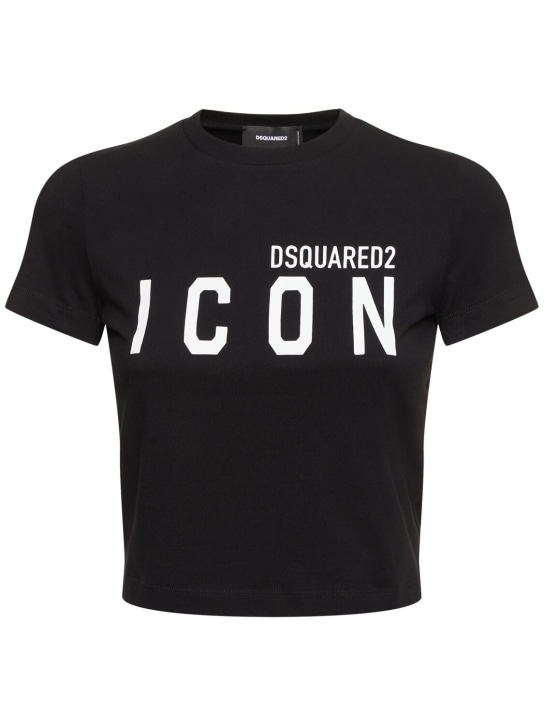 Dsquared2: Be Icon mini fit crop t-shirt - Black - women_0 | Luisa Via Roma