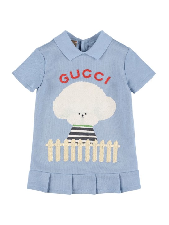 Gucci: Vestito in feltro di cotone - Celeste - kids-girls_0 | Luisa Via Roma