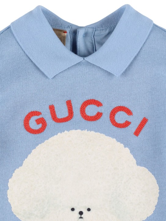 Gucci: 毛毡棉质平纹针织连衣裙 - 天蓝色 - kids-girls_1 | Luisa Via Roma