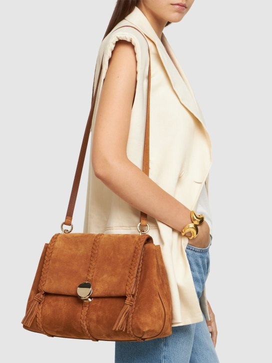 Chloé: Penelope suede shoulder bag - Autumnal Brown - women_1 | Luisa Via Roma