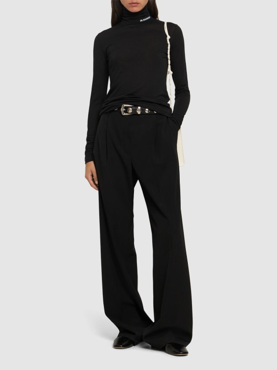 Jil Sander: Logo wool blend jersey turtleneck top - Black - women_1 | Luisa Via Roma