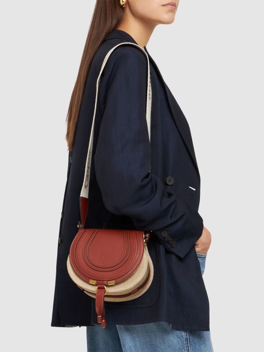 Chloé: Small Marcie linen & leather bag - Sepia Brown - women_1 | Luisa Via Roma