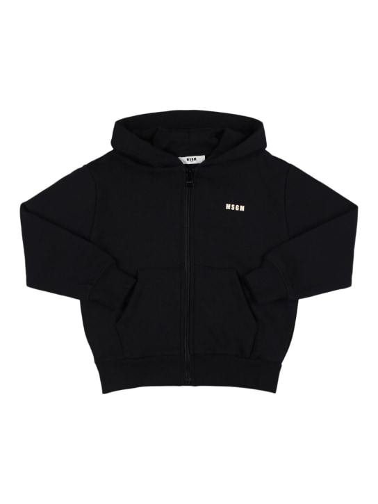 MSGM: Felpa in cotone con zip e cappuccio - Nero - kids-boys_0 | Luisa Via Roma