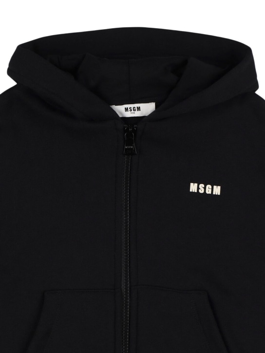 MSGM: Printed cotton zip-up hoodie - Black - kids-girls_1 | Luisa Via Roma