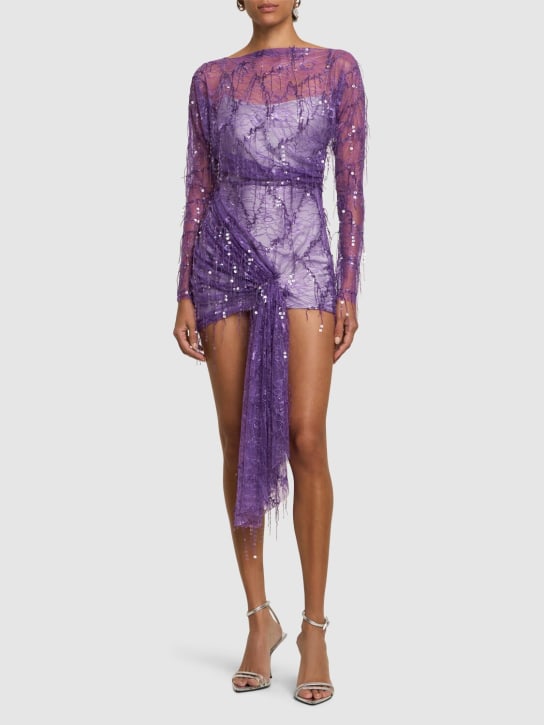 Christopher Esber: Sequined lace mini dress - Purple - women_1 | Luisa Via Roma