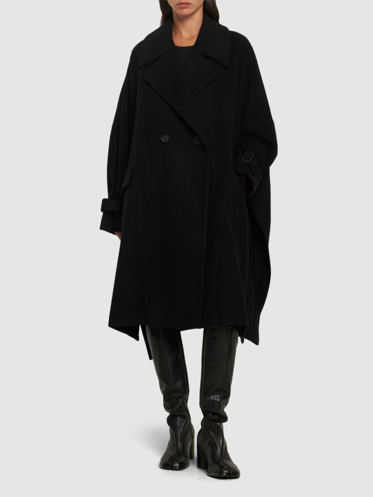 Yohji Yamamoto: Langer Mantel aus Wollmischung „Wollmelton“ - Schwarz - women_1 | Luisa Via Roma