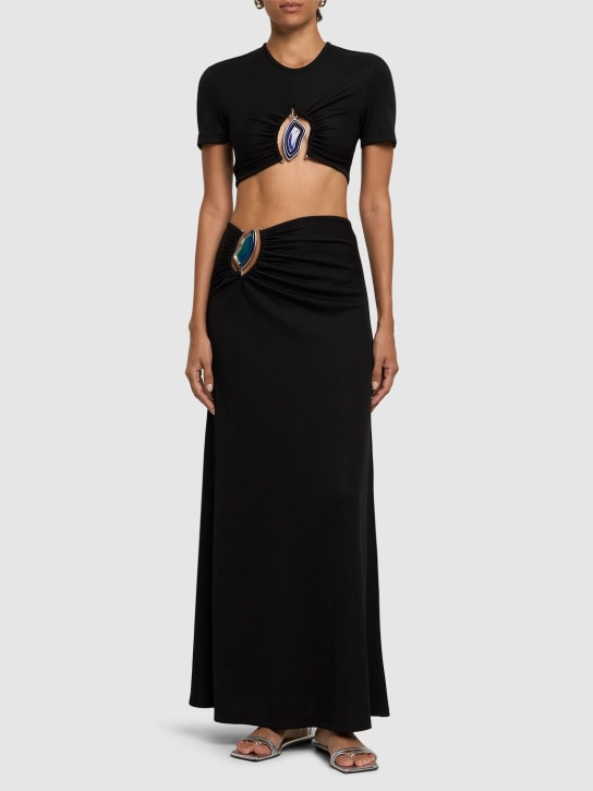 Christopher Esber: Moodstone ruched tech crop top - Black - women_1 | Luisa Via Roma