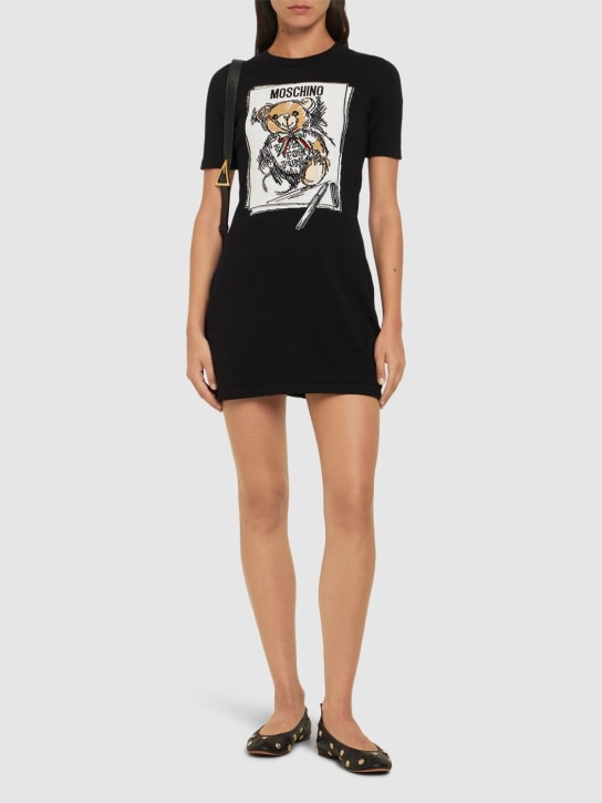 Moschino: Printed cotton knit s/s mini dress - Black - women_1 | Luisa Via Roma