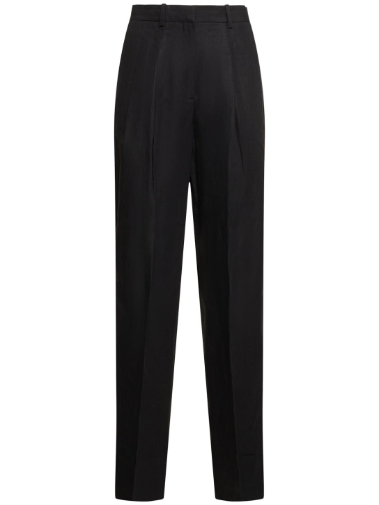 Theory: Pleated linen wide pants - Black - women_0 | Luisa Via Roma