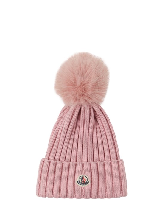 Moncler: Cappello beanie in lana vergine / pompom - Rosa - women_0 | Luisa Via Roma