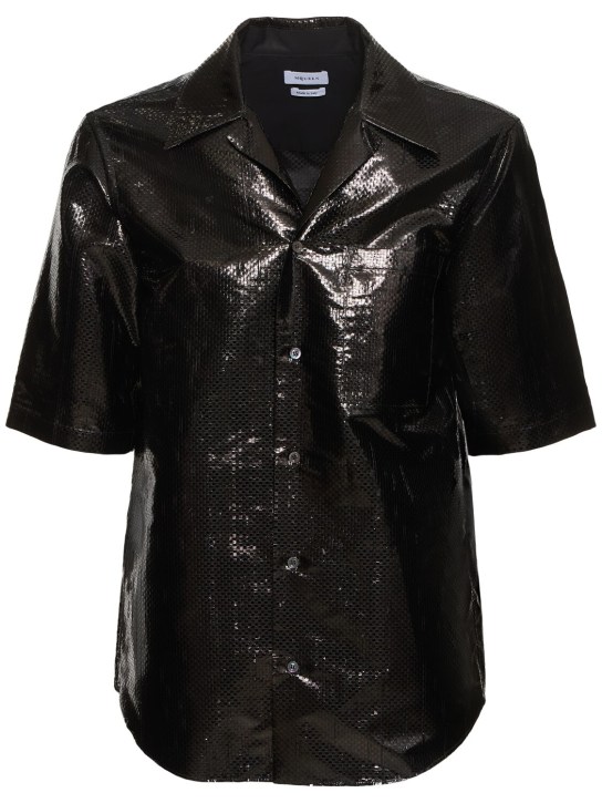 Alexander McQueen: Camicia in misto seta cerata - Nero - men_0 | Luisa Via Roma