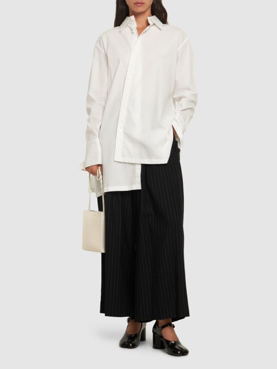 Yohji Yamamoto: Pantaloni larghi gessati in misto lana - Nero - women_1 | Luisa Via Roma