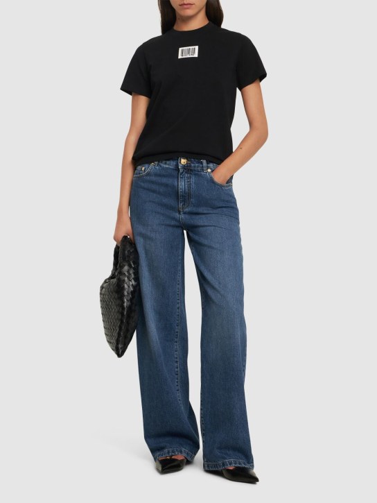 Moschino: Low waist denim wide jeans - Blue - women_1 | Luisa Via Roma