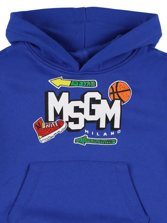 MSGM: Printed cotton sweatshirt hoodie - Blue - kids-boys_1 | Luisa Via Roma