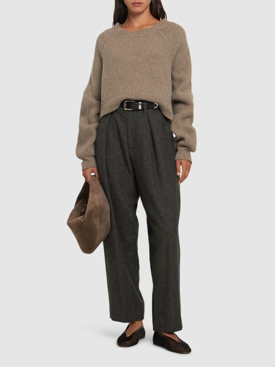 Yohji Yamamoto: Wool blend rib knit cropped sweater - Dark Beige - women_1 | Luisa Via Roma