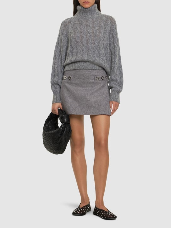 MSGM: Wool knit embellished mini skirt - Grey - women_1 | Luisa Via Roma