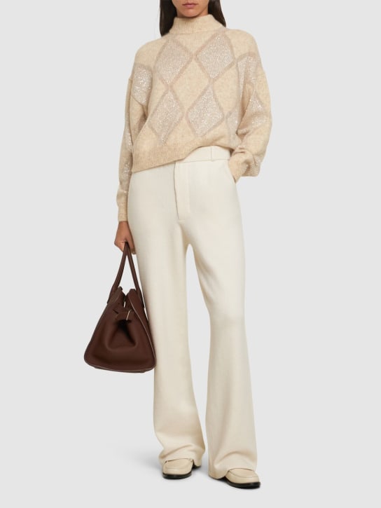Brunello Cucinelli: Embellished mohair blend sweater - women_1 | Luisa Via Roma