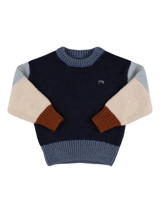 The New Society: Striped poly blend knit sweater - Blue/Multi - kids-girls_0 | Luisa Via Roma