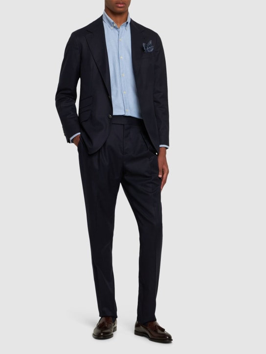 Brunello Cucinelli: Wool flannel single breast suit - Blue Colorato - men_1 | Luisa Via Roma