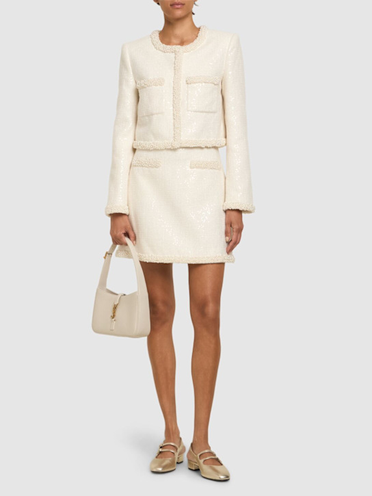 Self-portrait: Bouclé pearl trim jacket - White - women_1 | Luisa Via Roma