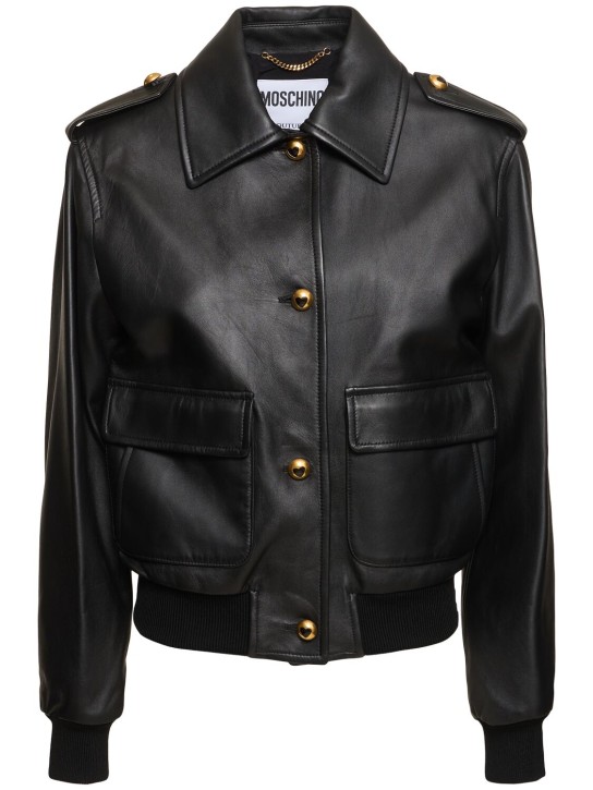 Moschino: Gold heart leather jacket - Black - women_0 | Luisa Via Roma