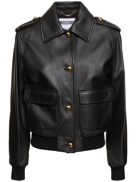 Moschino: Veste en cuir Gold Heart - Noir - women_0 | Luisa Via Roma