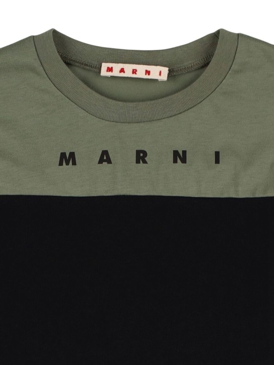 Marni Junior: Cotton jersey t-shirt w/logo - Black/Green - kids-boys_1 | Luisa Via Roma
