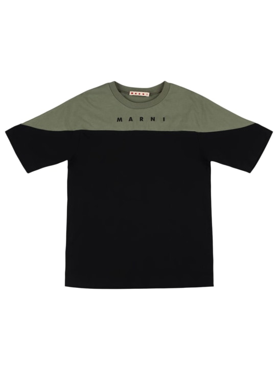 Marni Junior: Cotton jersey t-shirt w/logo - Black/Green - kids-boys_0 | Luisa Via Roma