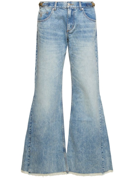 Stella McCartney: Embellished denim low waist flared jeans - Light Blue - women_0 | Luisa Via Roma