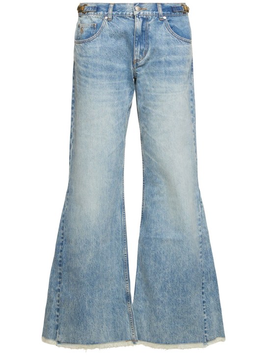 Stella McCartney: Jeans svasati vita bassa in denim con decorazioni - Celeste - women_0 | Luisa Via Roma