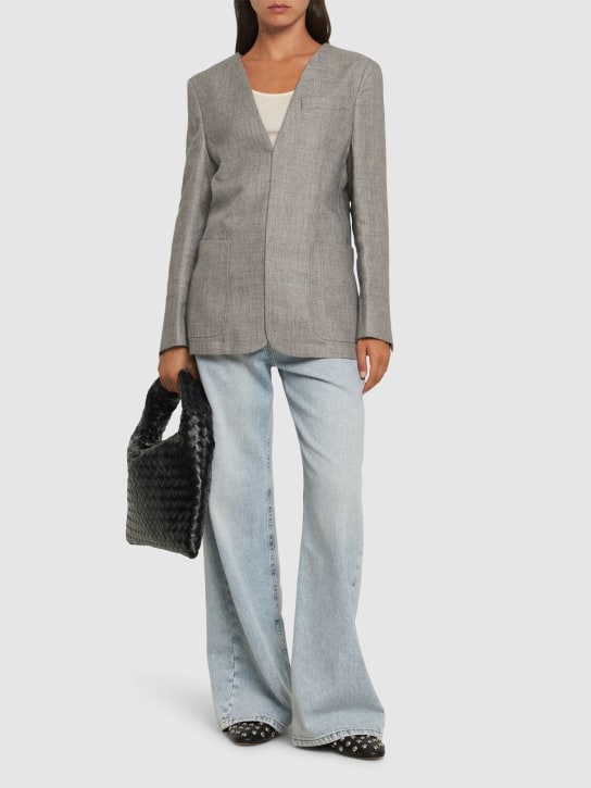 BETTTER: Deep v neck back slit wool blend jacket - Grey - women_1 | Luisa Via Roma
