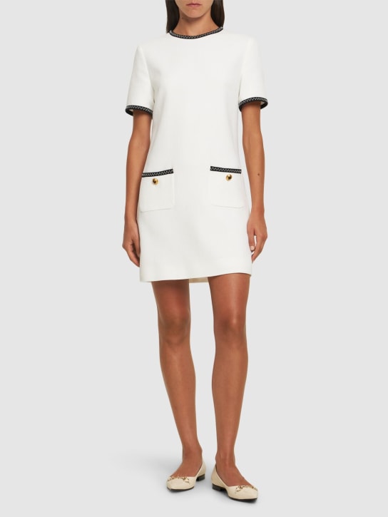 Moschino: Stretch viscose crepe s/s mini dress - White - women_1 | Luisa Via Roma