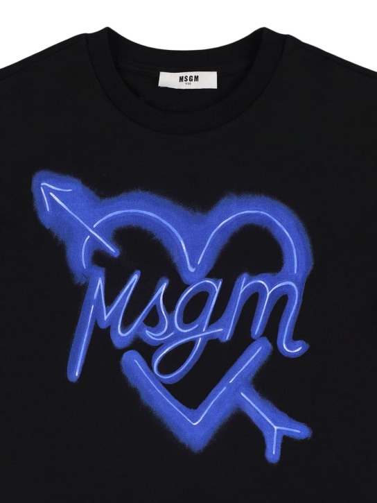 MSGM: Camiseta de jersey de algodón - Negro - kids-girls_1 | Luisa Via Roma