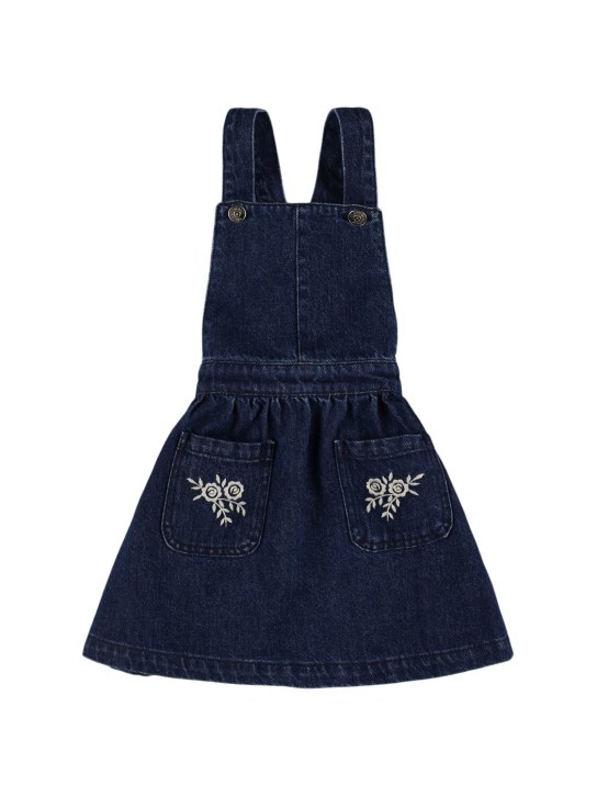 The New Society: Embroidered denim overall dress - Dark Blue - kids-girls_0 | Luisa Via Roma
