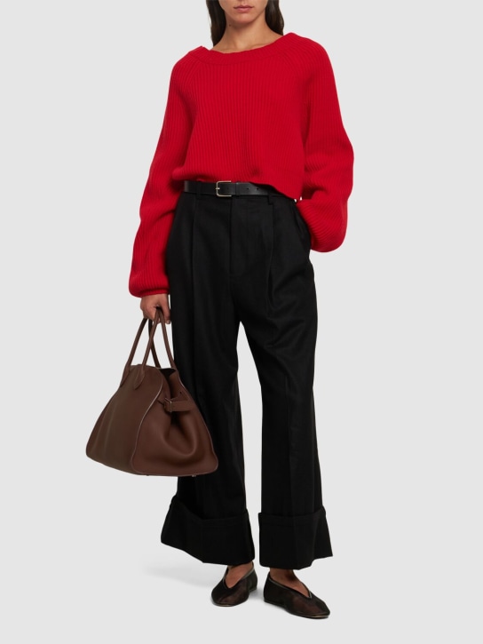 Yohji Yamamoto: Tailored flannel baggy pants - Siyah - women_1 | Luisa Via Roma