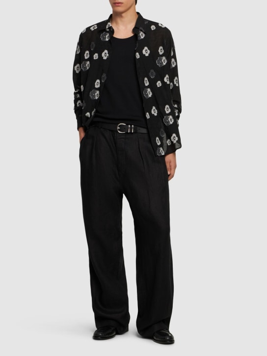 SUNFLOWER: Pleated linen pants - Black - men_1 | Luisa Via Roma