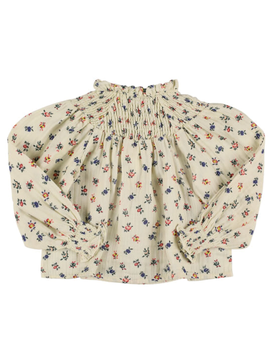 The New Society: Camicia in mussola di cotone stampata - Crema - kids-girls_0 | Luisa Via Roma