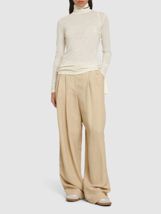 Jil Sander: Logo wool blend jersey turtleneck top - Natural - women_1 | Luisa Via Roma