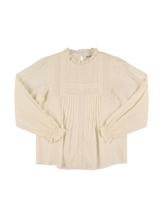 The New Society: Embroidered cotton shirt - Off-White - kids-girls_0 | Luisa Via Roma