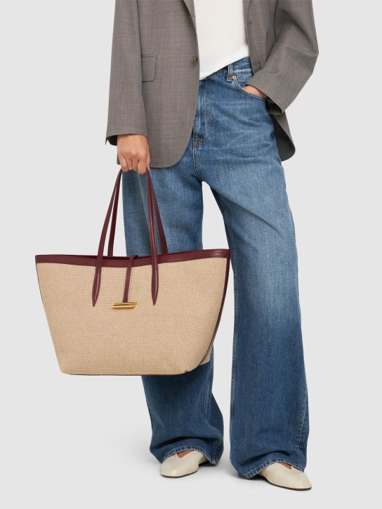 Little Liffner: Penne linen tote bag - Barolo/Beige - women_1 | Luisa Via Roma