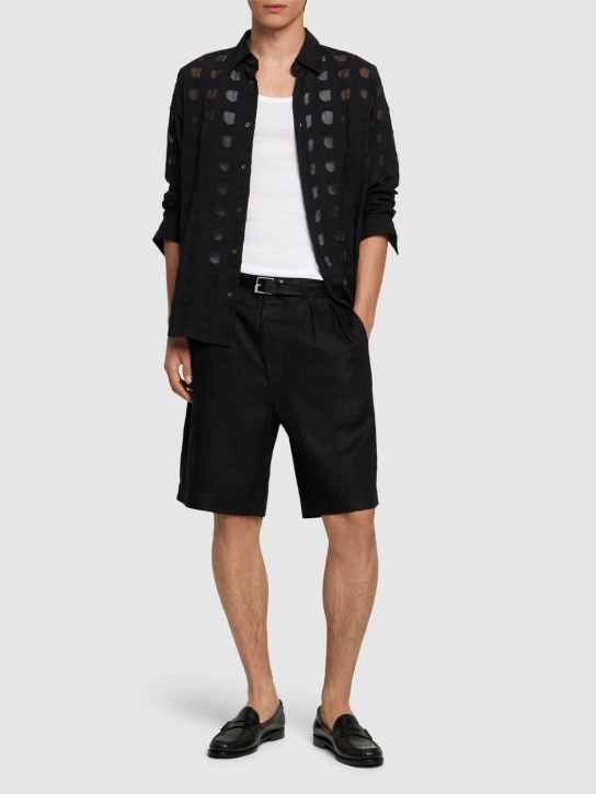 SUNFLOWER: Pleated linen shorts - Black - men_1 | Luisa Via Roma