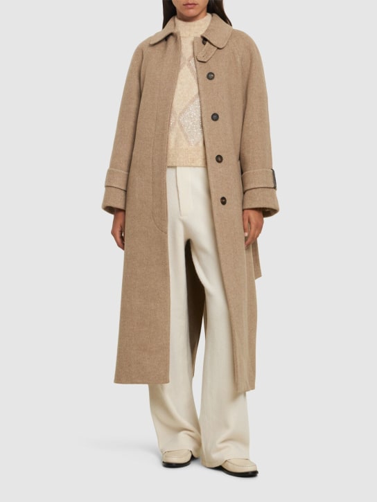 Brunello Cucinelli: Wool & cashmere coat - Beige - women_1 | Luisa Via Roma