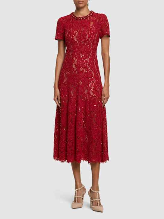 Self-portrait: Vestito midi in pizzo con paillettes - Rosso - women_1 | Luisa Via Roma